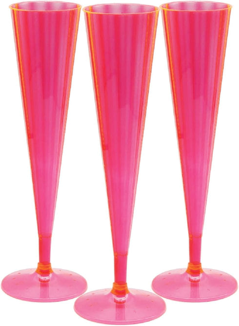 Party Essentials 20 Count Hard Plastic 5 oz Champagne Flutes, Neon Pink