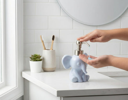 Cute Elephant Shape Soap/Hand Sanitizer Metal Pump Dispenser, Refillable for Bathroom Accessories, Gifts for Kids (Matt