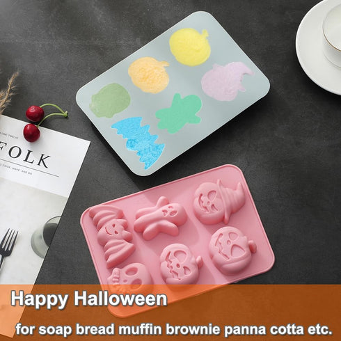 2 Pack Halloween Silicone Cake Mold, Pumpkin, Bat, Skull, Ghost Shape for Chocolate, Candy, Jello, Ice Cube, Soap