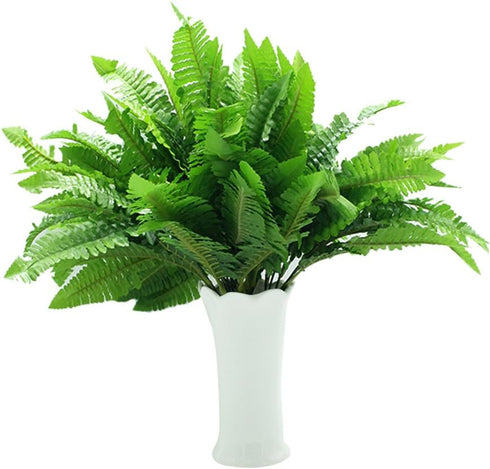 Leoyoubei 4 Bunches 14" Ferns, Artificial Boston Fern Bush Plant for Indoor Outdoor Hanging Basket Decor