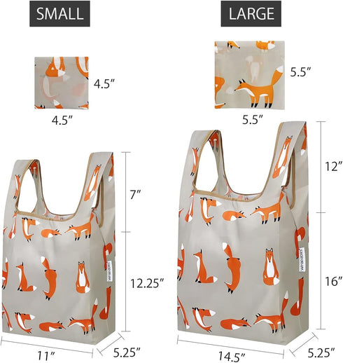 allydrew 2 Pack, 1 JoliBag Nylon Reusable Grocery Bag, Foxes