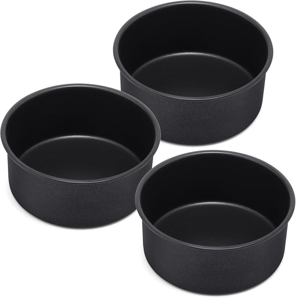 E-far 6 x 3 Inch Cake Pan Set of 3, Deep Stainless Steel Round Cake Pans for Baking Birthday Wedding Cakes