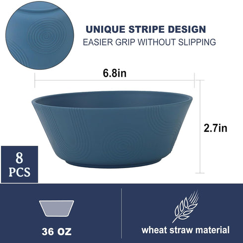 PYRMONT 36 OZ Cereal Bowls Wheat Straw Bowls Set of 8 Large Bowls Reusable Soup Bowls Microwave & Dishwasher Safe Unbreakable Bowls Kitchen for Cereal,Salad, Rice,Noodles - Multi