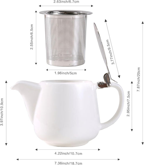 Ceramic Teapot With Stainless Steel Infuser For Loose Tea And Blooming Tea, Heat Resistant Ceramic Tea Pot And Tea Kettle, Perfect Tea Maker, White Teapot 500ml/17oz