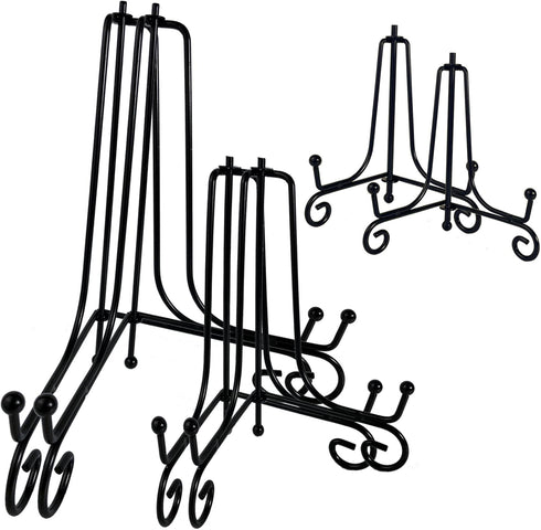 6PCS Black Iron Plate Stands for Display, 3 Sizes 4, 6, 8 Inch, Mini Easel Holders for Frame, Book, Card