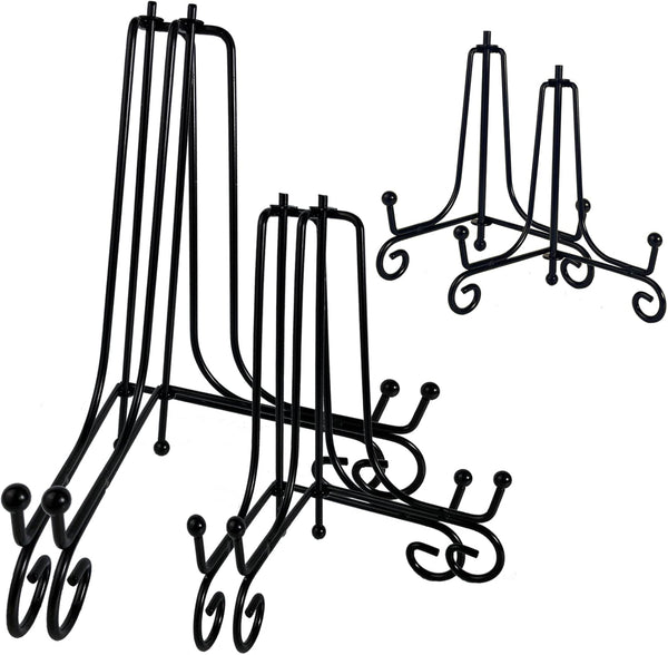 6PCS Black Iron Plate Stands for Display, 3 Sizes 4, 6, 8 Inch, Mini Easel Holders for Frame, Book, Card