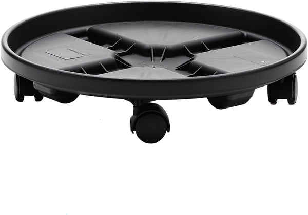 Bloem 16" Black Round Planter Pot Caddy with Wheels, 150lb Capacity
