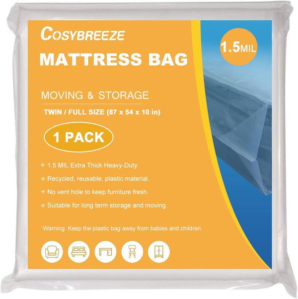Mattress Bags for Moving, 1.5 Mil Twin or Full Size, Heavy Duty Plastic Wrap Mattress Protector