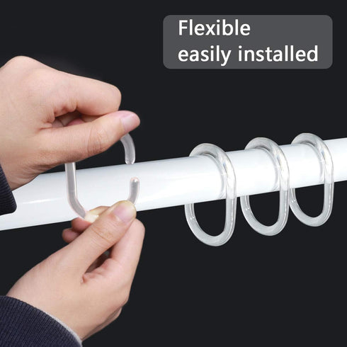 Qulable 24 pcs Shower Curtain Rings, Plastic C-Shaped Hooks for Bathroom Shower Window Rod