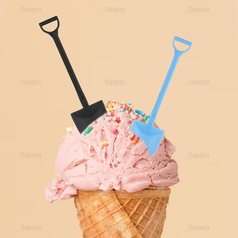 AUEAR 100 Pack Colorful Mini Shovel Shape Disposable Plastic Spoons for Ice Cream and Dessert