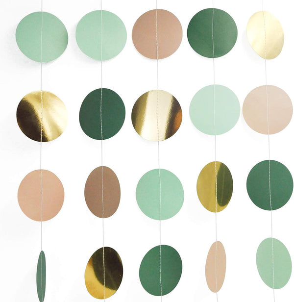 NICROLANDEE 3 Pack Sage Green Dots Paper Garland String Hanging Backdrop for Wedding Party, Baby Shower, Birthday,