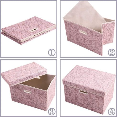 PRANDOM 1-Pack Larger Collapsible Storage Bin with Lid, Pink Fabric Decorative Box Cube Organizer for Bedroom, Closet,