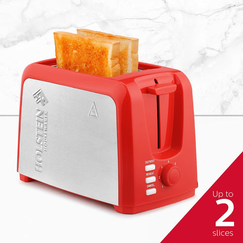Holstein Housewares 2-Slice Toaster - 7 Browning Control Settings, Red/Stainless Steel, Great for Toasting Bread