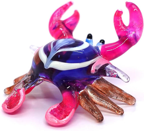 Crab Tiny Micro Figurine Hand Blown Glass Art Animals Collectible Gift Home Dcor (Blue Pink)