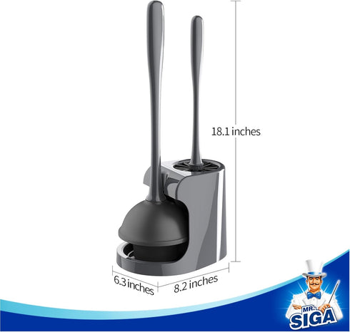 1 Set MR.SIGA Toilet Plunger and Bowl Brush Combo for Bathroom Cleaning, Gray