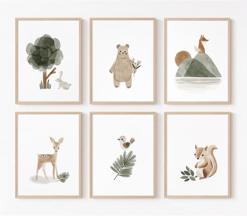 Joocrise Set 6 8x10 Inch Woodland Nursery Wall Art Decor of Animal Canvas Wall Decor Pictures Baby Room Neutral Wall