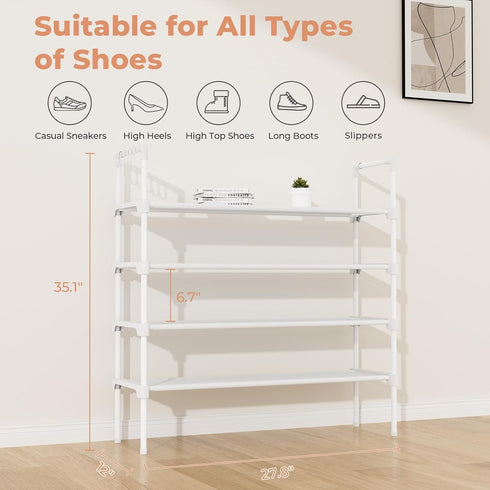 4 Closet 5 LANTEFUL Tier Shoe Rack for Shoe Organizer with Hooks, Long Shoe Shelf Storage for Shoe and Boot Stackable