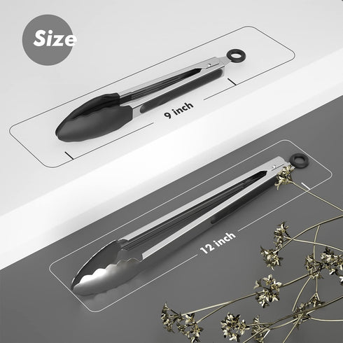 Set of 2 Cooking Tongs,600ºF High Heat-Resistant,Kitchen Utensils,Cooking Utensils for Grill,Salad,BBQ,Frying,Baking,Serving 9/12 inches by ChefAide