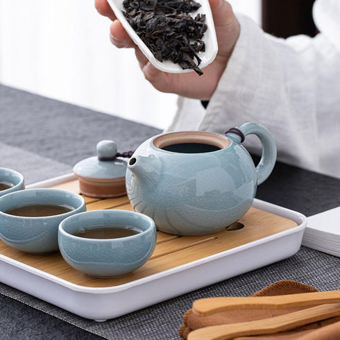 Amosfun Ceramic Teapot, Small Porcelain Teapot for Chinese Kungfu Tea, Blooming Loose Leaf Teapot