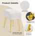 FUXA 4 Vanity Stool Chair with Storage, White Faux Fur Makeup Chair with Metal Legs and Anti-Slip Feet, Soft Padded