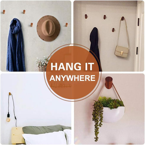 Wood Wall Hooks - 4 Pack Rustic Wooden Heavy Duty Robe Hook Hat Rack for Hanging Bathroom Towels Clothes Hanger (Walnut