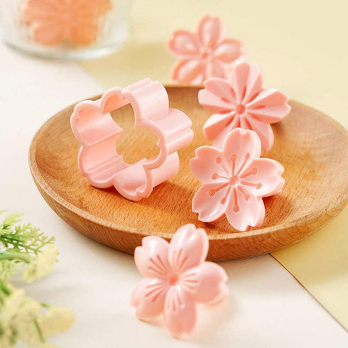 2-Inch Pastry/Cookie/Fondant Stamper, 4 Stamps Pink Cherry Blossom Shape Flower Hand Pressure Pastry Tool Set