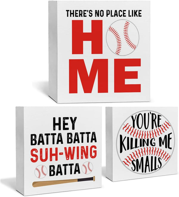 Baseball Decor for Home, Sports Themed Tiered Tray Decor, 3 Pcs Decorative Wood Box Signs