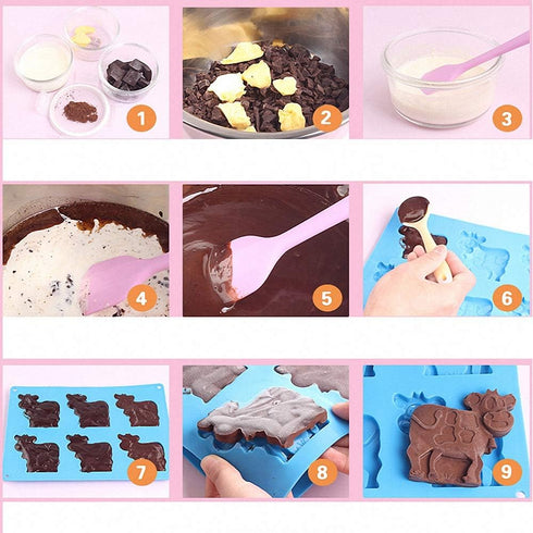 2 Pack Cow Chocolate Molds - Dairy Cattle Cake Pan Silicone Candy Fondant Baking Mold in Random Color