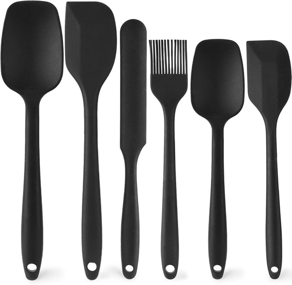 HANSGO 6PCS Silicone Spatula Set, High Heat-Resistant Rubber Kitchen Utensils for Cooking and Baking (Black)