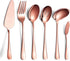 6-Piece Copper Serving Flatware Set, Stainless Steel Utensil Set, Includes Cake Server, Spoons, Fork, Knife