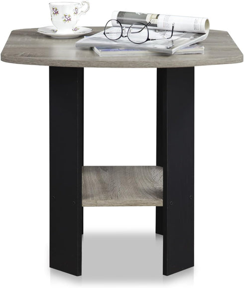2-Tier Furinno SIMPLE DESIGN Side Table, Modern End Table with Soft Edges, Open Shelves Night Stand, Bedside Table