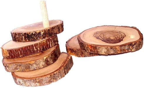 Holy Land Market Hand Carved Olive Wood Coaster Set of 5 Plus Base, Natural Wooden Coasters, 3.5 Inches