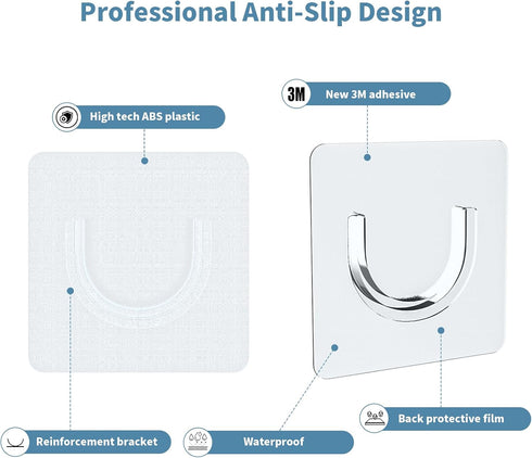 Adhesive Shower Rod Holders, Tension Rod Invisible Holders, No Drilling, Waterproof, Max Load 22 lbs, 4 Pieces