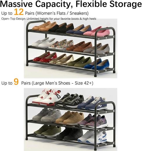 3-Tier 9.4" Closet, 17.3"-31.5" Expandable Shoe Rack, Ultra-Slim Metal Shoe Shelf for Entryway & Adjustable Length