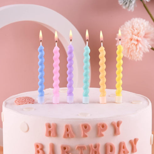 PHD CAKE 36-Count Rainbow Spiral Birthday Candles with Holders - Party Candles for Cake