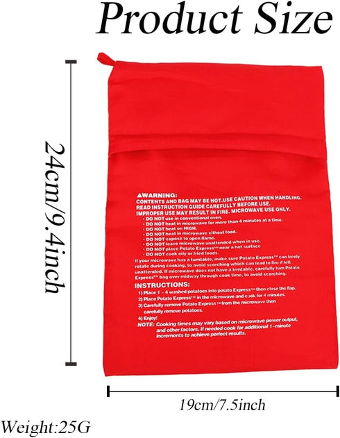 VASANA 4PCS 4 Reusable Express Microwave Potato Bag Saving Time Baking Fabric Pouch Bag for Any Type of Potatoes Bake