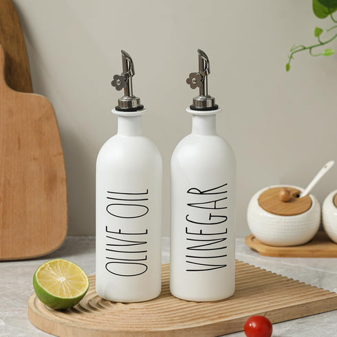 16oz Set, Set 2 (16oz-P-White) HOMCDALY Olive Oil Dispenser Bottles for Kitchen, White Oil and Vinegar Dispenser Two