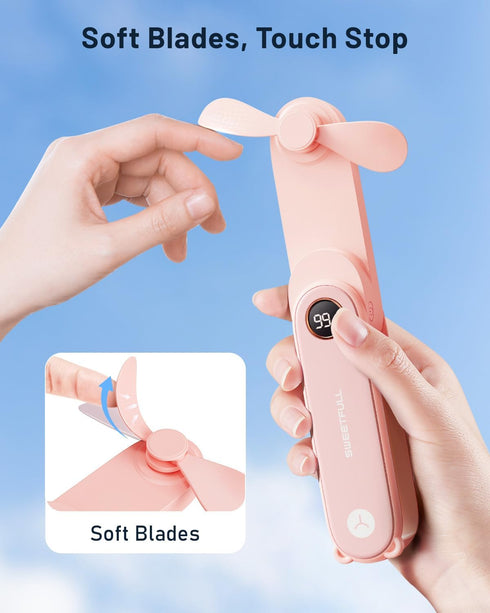 SWEETFULL Portable Handheld Mini Fan with LED Display, 2-in-1 USB Rechargeable Fan & Flashlight for Travel