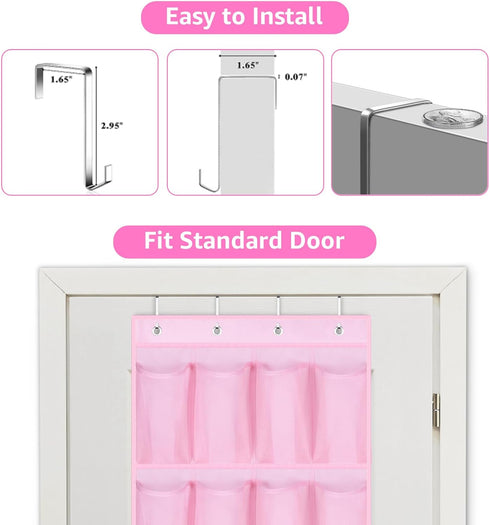 MISSLO Kids Over the Door Shoe Organizer, Pink Hanging Rack with 28 Pockets for Baby Toddler Room Decor