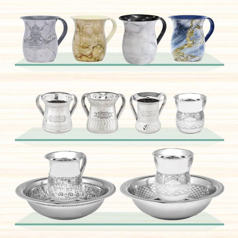 Stainless Steel Netilat Yadayim Cup, Grey Stone Painted Design, Judaica Gift Collection