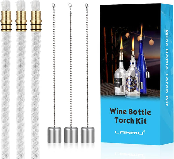 LANMU Wine Bottle Torch Wicks, DIY Homemade Torch Decor, Outdoor Patio Lights, Oil Lamps Replacement Wick Kit (3 Pack)