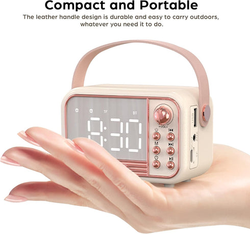 Retro Bluetooth Speaker, Vintage Portable Wireless Speakers with Alarm Clock, Bluetooth 5.0, Loud Volume, Beige White