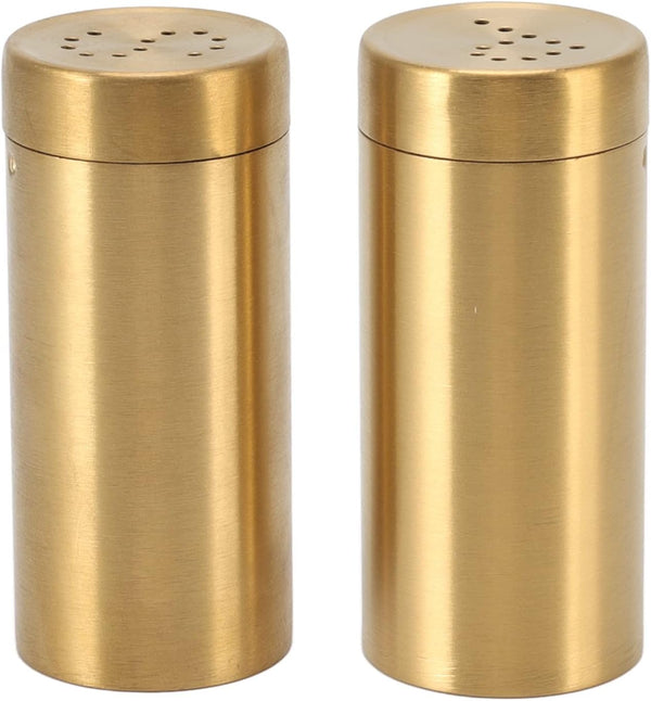 DEWIN 2Pcs Gold Spice Jar, Stainless Steel Rustproof Screw Open Top Seasoning Shaker for Salt, Sugar, Pepper
