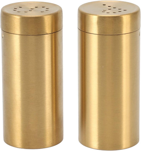 CHICIRIS Salt and Pepper Shaker, 2 Packs Stainless Steel Spice Shaker Gold Salt Container with Fine Mesh, Small Kitchen