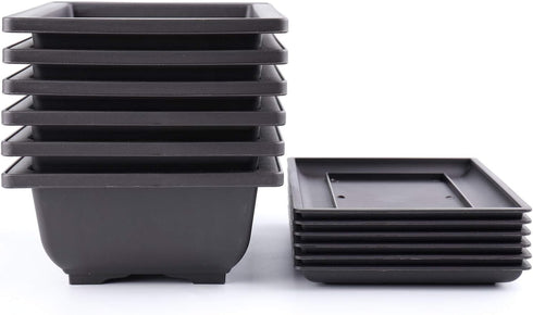 Yesland 6 Pack Bonsai Training Pots - 9 Inches Classic Deep Humidity Trays with Built in Mesh - Plastic Square Pot & Bonsai Plants Growing Pots by Yesland