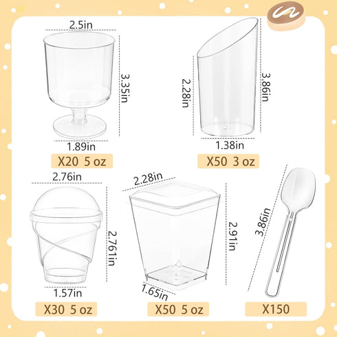 380 Pack 5 oz LifeIdeas Mini Dessert Cups with Spoons and lids, Mini Clear Parfait Cups, Shooters Cups for Party, Round