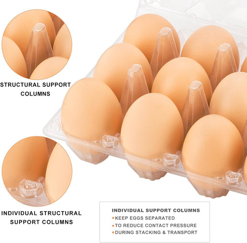Lixavaer 180 Pack 34 Clear Plastic Egg Cartons, Reusable Stackable Egg Containers for Farm, Market & Fridge Storage