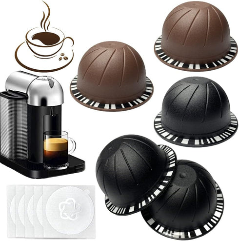 5pcs Reusable Coffee Pods for Nespresso VertuoLine, Refillable Capsules with Aluminum Foil Lids