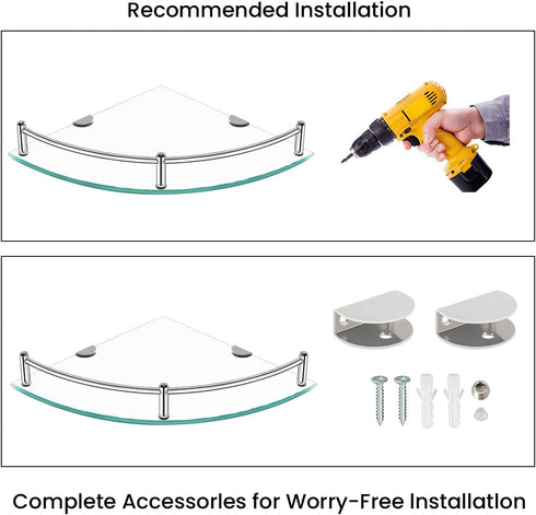 2 PackSliver Glass Corner Shelves Tempered Bathroom Eestantes para Baos with Rail Wall Mounted Drill Hole for Corner