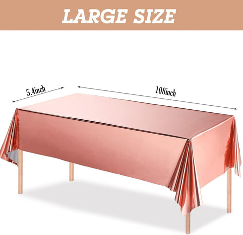 Tatuo 3 Pieces Foil Party Rectangular Table Covers, 54 x 108 Inch Shiny Plastic Waterproof Tablecloth for Wedding